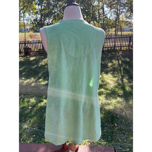 Sleeveless Green Terry Cloth Robe Beach Starfish Large Embroidery Front Zip & Po - Picture 7 of 9